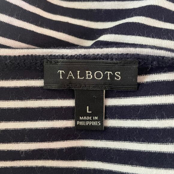 Talbots Navy & White Stripe Knit Top Size L 3/4 Sleeve Nautical Coastal Preppy - Picture 5 of 6